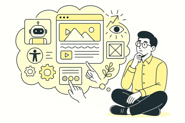 Homme pensant à la conception web accessible.