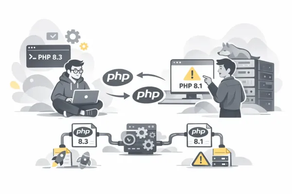 « PHP >= 8.2 requis » alors que ton terminal est en 8.3 : oui, tu as deux PHP
