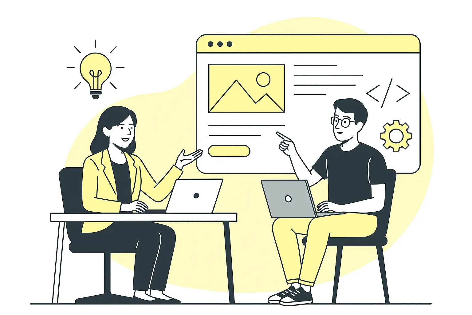 Discussion entre deux collègues sur un projet.